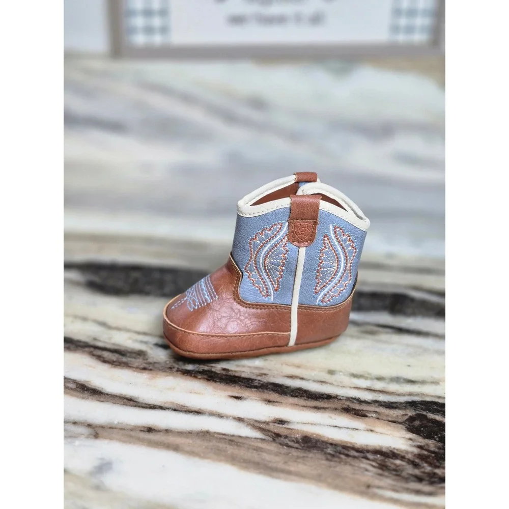 Ariat Shelby Baby Western Boots Brown Blue Faux Leather Crib Shoes 89259-00